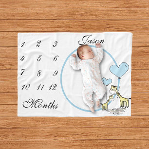 Nieuwe Baby Baby Milestone Blue Giraffe Foto Fleece Deken