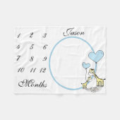 Nieuwe Baby Baby Milestone Blue Giraffe Foto Fleece Deken (Voorkant (Horizontaal))