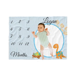 Nieuwe Baby Baby Milestone Dinosaur Keepsake Foto Fleece Deken