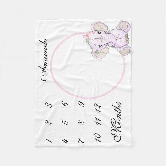 Nieuwe Baby Baby Milestone Leuke Roze Olifant Foto Fleece Deken (Voorkant)