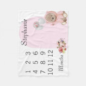 Nieuwe Baby Baby Milestone Pink Teddy Bear Fleece Deken (Voorkant)