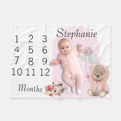 Nieuwe Baby Baby Milestone Pink Teddy Bear Fleece Deken