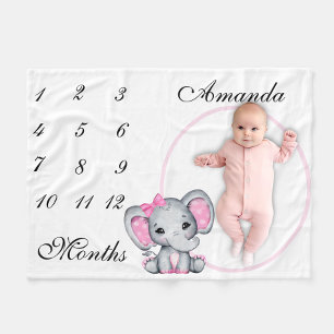 Nieuwe Baby Baby Milestone Roze olifant Roze foto Fleece Deken