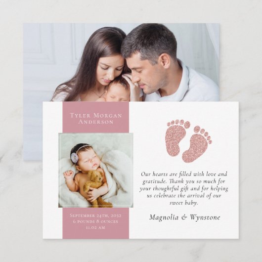 Nieuwe baby bedankt | Foto Glitter Feet (Voorkant / Achterkant)