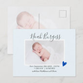 Nieuwe baby Blue Heart Geboortedatum Foto Briefkaart (Voorkant / Achterkant)