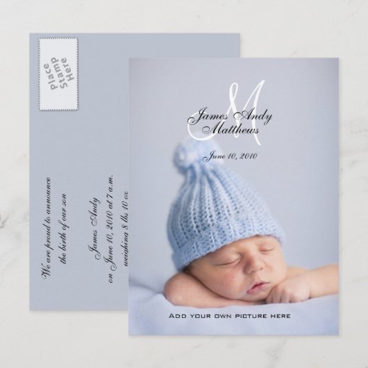 Nieuwe Baby Boy Aankondiging Foto Briefkaarten (Voorkant / Achterkant)