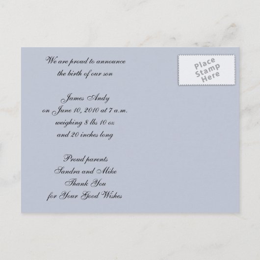 Nieuwe Baby Boy Aankondiging Foto Briefkaarten (Achterkant)
