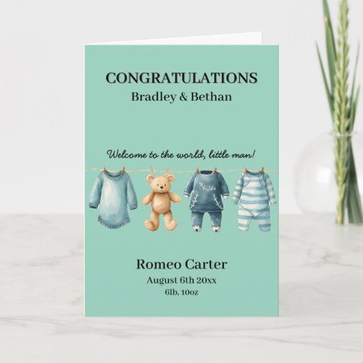 Nieuwe Baby Boy Aanpasbaar Kaart (Voorkant)