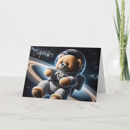 Nieuwe Baby Boy Astronaut Teddy Bear Kaart (Voorkant)