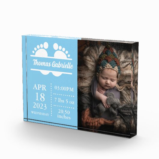 Nieuwe Baby Boy Blauwe Geboortestatistieken Keepsa Fotoblokken (Rechts)