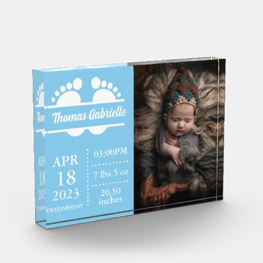 Nieuwe Baby Boy Blauwe Geboortestatistieken Keepsa Fotoblokken (Links)