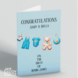 Nieuwe Baby Boy Blue Felicitaties Aanpasbaar Kaart