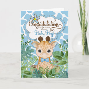 Nieuwe Baby Boy Blue Giraffe Oerwoud Gefeliciteerd Kaart