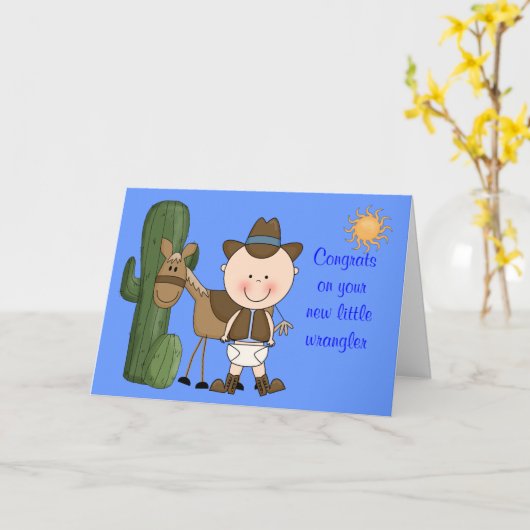 Nieuwe Baby Boy en Pony Gefeliciteerd - Western Kaart (Gele Bloem)