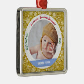 Nieuwe Baby Boy Foto 1e Kerstmis als Oma Golden Metalen Ornament (Rechts)