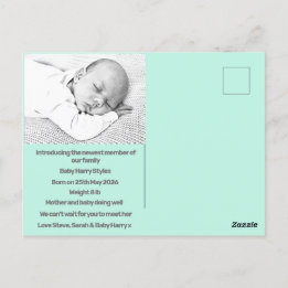 Nieuwe Baby Boy Geboorte Aankondiging Blauw paarse Briefkaart
