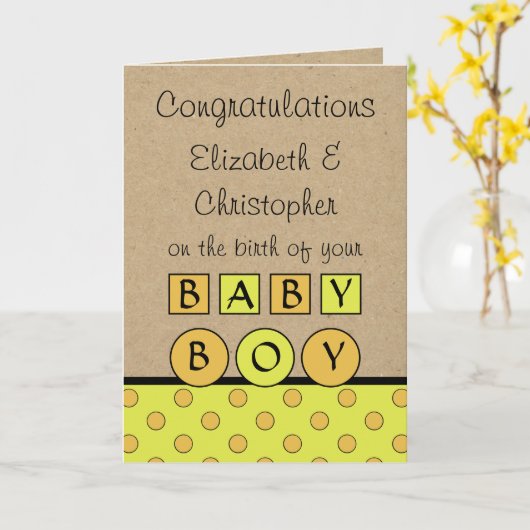 Nieuwe Baby Boy grote liefde rustiek sinaasappel g Kaart (Gele Bloem)