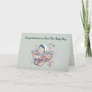 Nieuwe Baby Boy Kaart met Carriage & Flowers