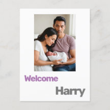 Nieuwe Baby Boy Meisje Geboorte Aankondiging paars