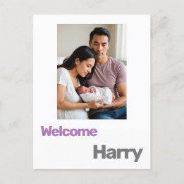 Nieuwe Baby Boy Meisje Geboorte Aankondiging paars Briefkaart