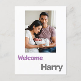 Nieuwe Baby Boy Meisje Geboorte Aankondiging paars Briefkaart