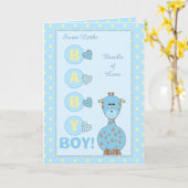 Nieuwe Baby Boy schattige giraffe blauw Kaart (Gele Bloem)