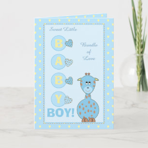 Nieuwe Baby Boy schattige giraffe blauw Kaart