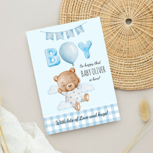 Nieuwe baby boy Teddy Bear met Ballonnen Kaart