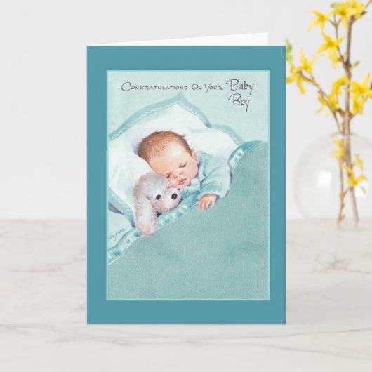  nieuwe Baby Boy Wenskaart Kaart (Gele Bloem)