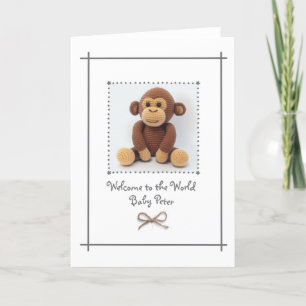 Nieuwe Baby Crochet Monkey Greetings Kaart Aangepa