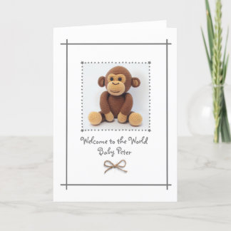 Nieuwe Baby Crochet Monkey Greetings Kaart Aangepa