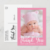 Nieuwe Baby Dank Je Wel Roze Briefkaart (Voorkant / Achterkant)