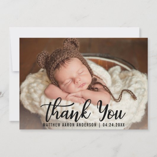 Nieuwe Baby Dank u Blk Script Kraft Kaart (Voorkant)