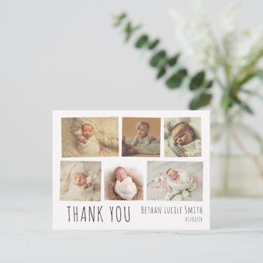 Nieuwe baby dank u kaart foto collage (Staand voorkant)