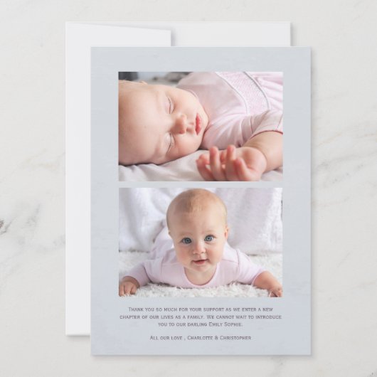 Nieuwe baby Dank u voor de introductie van foto Co Aankondiging (Achterkant)