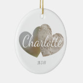 Nieuwe baby / doopkant & parel hart ornament (Rechts)