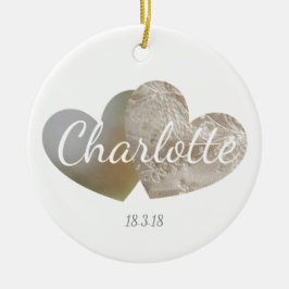 Nieuwe baby / doopkant & parel hart ornament