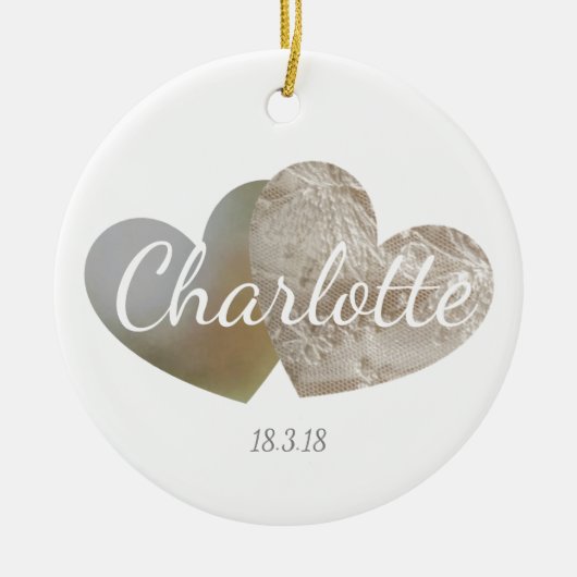 Nieuwe baby / doopkant & parel hart ornament (Voorkant)