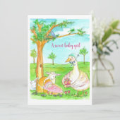 Nieuwe Baby Douche Meisje Sprookjesdieren Kaart (Staand voorkant)