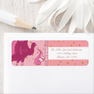 Nieuwe baby, een meisje roze Stippen Etiket