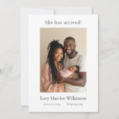 Nieuwe Baby Eenvoudige Minimale Fotogeboorte Aanko Kaart (Voorkant)