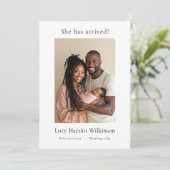 Nieuwe Baby Eenvoudige Minimale Fotogeboorte Aanko Kaart (Staand voorkant)