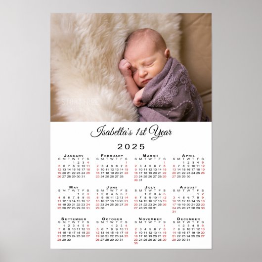 Nieuwe Baby Eerste Jaar Foto 2025 Kalender Poster (Voorkant)
