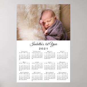 Nieuwe baby, eerste jaar Foto en naam 2021 Agenda Poster