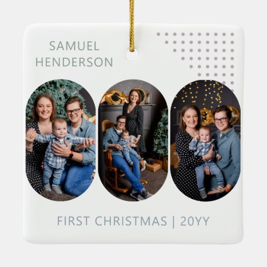 Nieuwe Baby Eerste Kerstmis 6 foto's Elke kleur Keramisch Ornament (Achterkant)