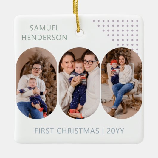 Nieuwe Baby Eerste Kerstmis 6 foto's Elke kleur Keramisch Ornament (Voorkant)