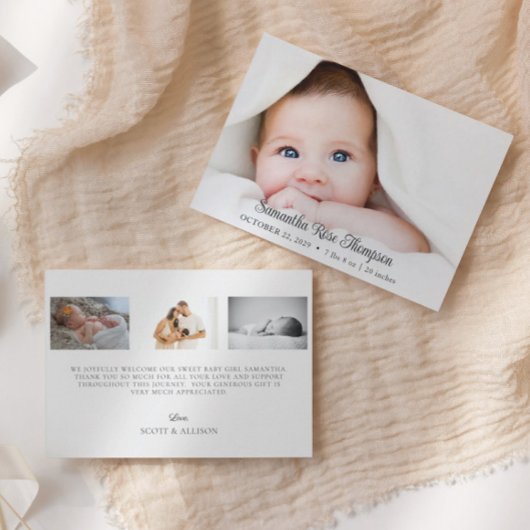 Nieuwe Baby Elegant Script Foto geboorteaankondigi Kaart