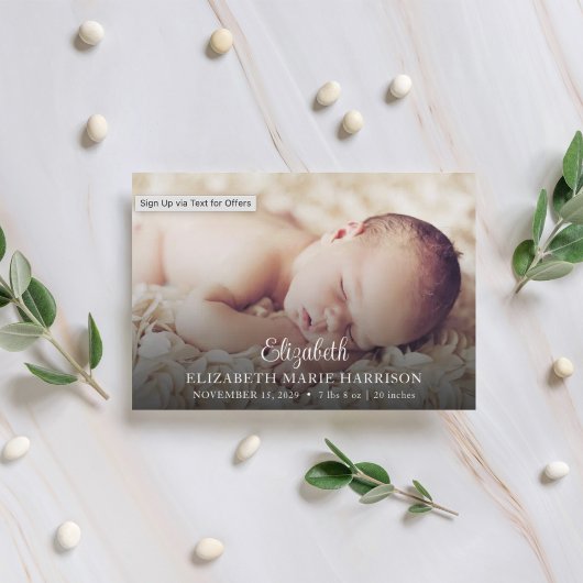 Nieuwe Baby Elegante Script Foto Geboorteaankondig Kaart