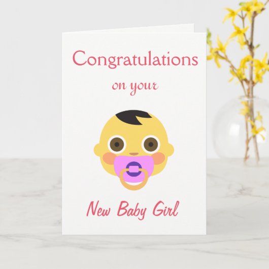 Nieuwe baby, emoji. kaart (Gele Bloem)