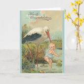 nieuwe baby en ooievaar Wenskaart Kaart (Gele Bloem)